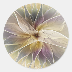 Blumen-Fantasie Gold Aubergine Abstrakte Fraktal-K Runder Aufkleber