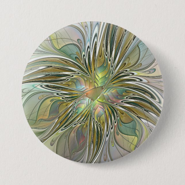 Blumen-Fantasie Moderne Fraktal-Kunst-Blume mit Go Button (Vorderseite)