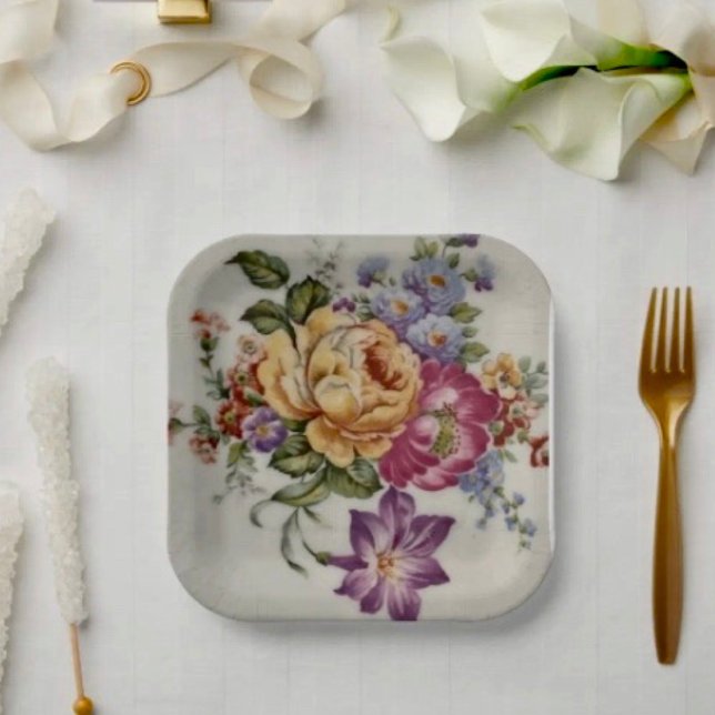 Blumen-Fantasie  Pappteller (Floral Fancy Paper Plates Durable paper stock FDA compliant food safety. 

)