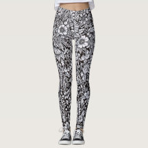 Blumen-Feld-Schwarzweiss-Leggings