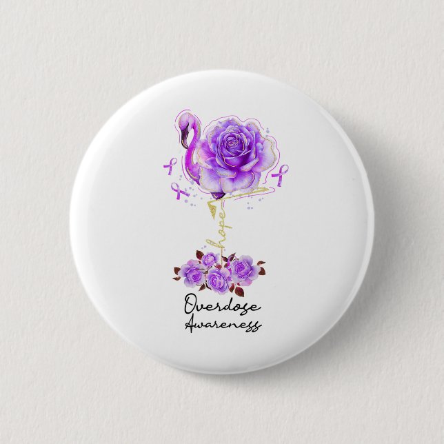 Blumen Flamingo Hoffnung Lila Band Überdosis Bewus Button (Vorderseite)