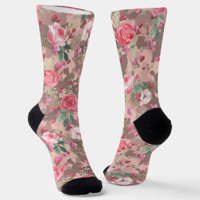 Blumen Floral Watercolor Camouflage Rose Gold Pink Socken (Gewinkelt)