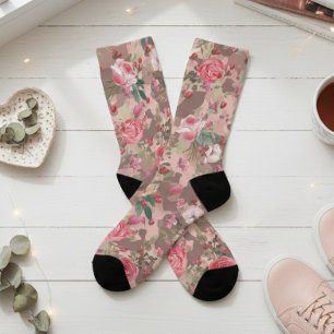 Blumen Floral Watercolor Camouflage Rose Gold Pink Socken