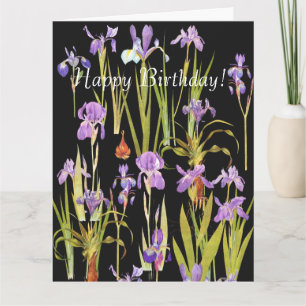 Blumen Florale Botanische Iris Große Geburtstagska Karte