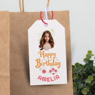 Blumen Florale Happy Birthday Handlettering Foto Geschenkanhänger