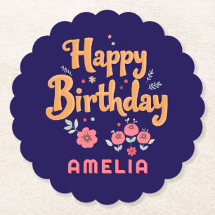 Blumen Florale Happy Birthday Handlettering Untersetzer