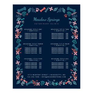 Blumen & Foliage Pet Print Muster Navy Blue Poster