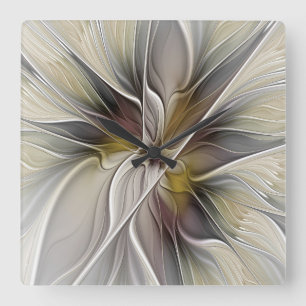 Blumen-Fraktal, Fantasie-Blume mit Erdtönen Quadratische Wanduhr