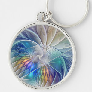 Blumen-Fraktal-Kunst, farbenfrohe abstrakte Blume Schlüsselanhänger