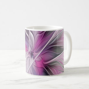 Blumen-Fraktal-modern-abstrakt-Blume-Rosa-Grau Tasse