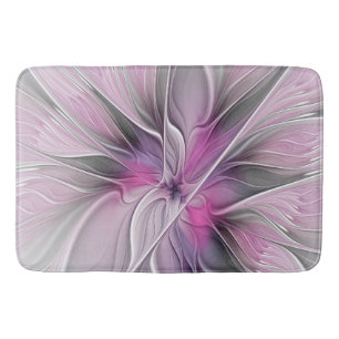 Blumen-Fraktal Moderne Abstrakte Blume Pink Grau Badematte