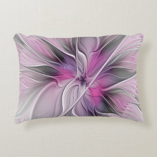 Blumen-Fraktal Moderne Abstrakte Blume Pink Grau Dekokissen