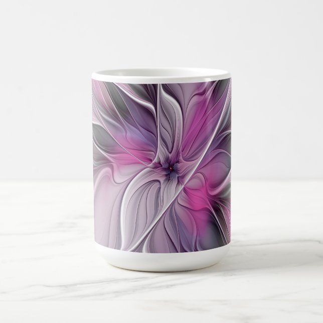 Blumen-Fraktal Moderne Abstrakte Blume Pink Grau Kaffeetasse (Mittel)