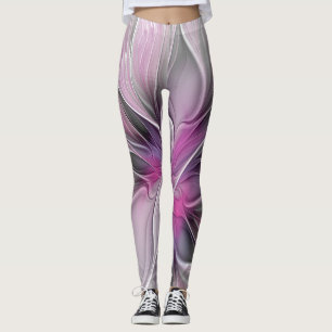 Blumen-Fraktal Moderne Abstrakte Blume Pink Grau Leggings