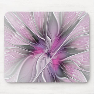 Blumen-Fraktal Moderne Abstrakte Blume Rosa Grau Mousepad