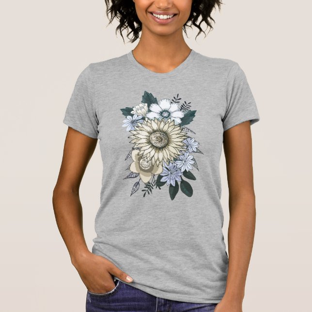 Blumen Frauen Elegante Sonnenblume Bouquet T-Shirt (Vorderseite)