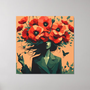 Blumen-Frauenporträt Retro Boho Leinwanddruck