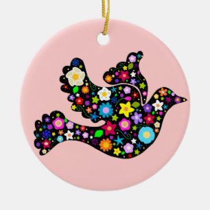 Blumen-Friedenstaubenverzierung Keramikornament