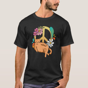 Blumen-Friedenszeichen Fauler Katze 70er Grafik St T-Shirt