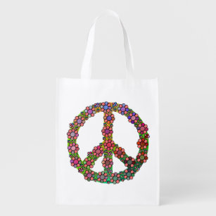 Blumen-Friedenszeichen-Symbol hübsch Wiederverwendbare Einkaufstasche