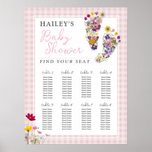Blumen-Fußabdrücke Baby Shower Sitzplan Poster