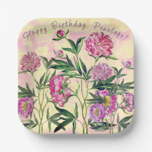 Blumen Garden Peonies Happy Birthday personlisiert Pappteller