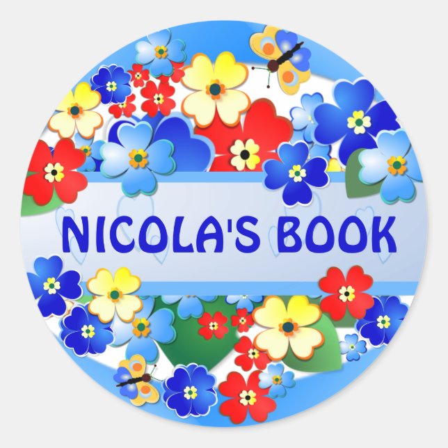 Blumen-Garten ~ Namen-Aufkleber Runder Aufkleber (Vorderseite)