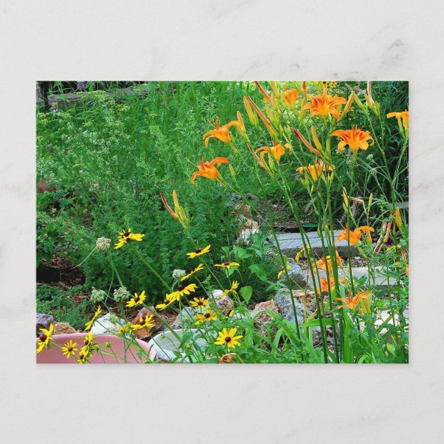 Blumen Gartenweg Foto Postkarte (Vorderseite)