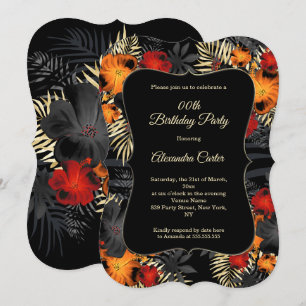 Blumen Geburtstagsfeier Rot Orange Schwarz Hibisku Einladung