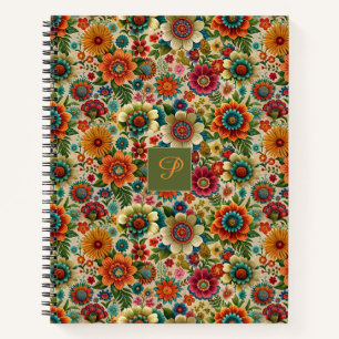 Blumen gelb orange cottagecore Muster Monogramm Notizbuch