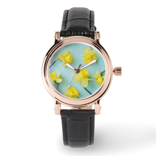 Blumen | Gelbe Daffodien Armbanduhr (Vorderseite)