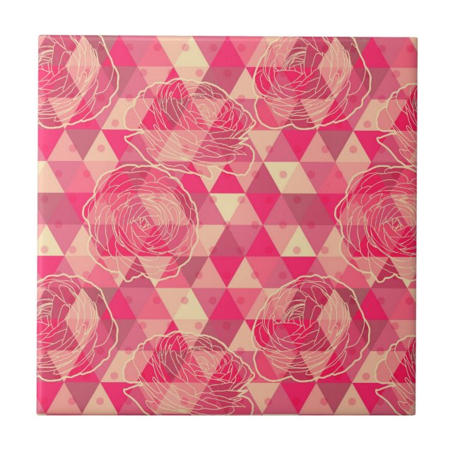Blumen geometrisches Muster Fliese (Vorderseite)