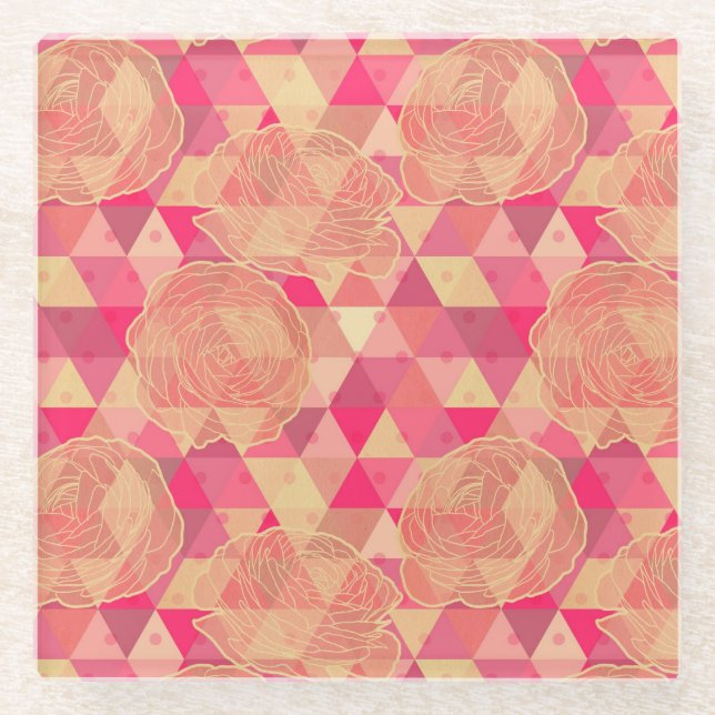 Blumen geometrisches Muster Glasuntersetzer (Vorderseite)