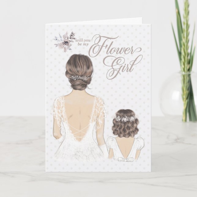 Blumen Girl Request Wedding Brie und Girl Taupe Karte (Vorderseite)