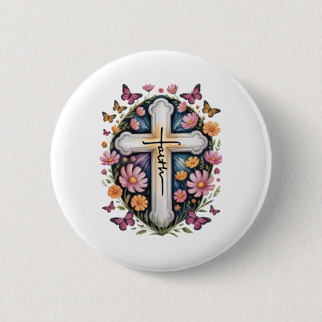 Blumen Glaubenskreuz  Button (Vorderseite)