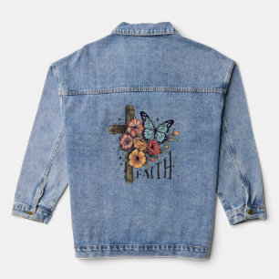 Blumen Glaubenskreuz  Jeansjacke