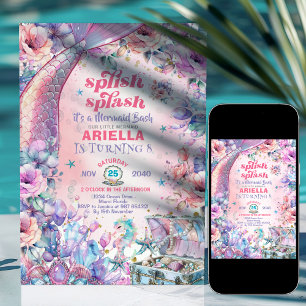Blumen Glitter Meerjungfrauenschwanz 8. Geburtstag Einladung