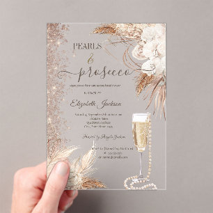 Blumen Glitter Perlen & Prosecco Brautparty Acryleinladungen