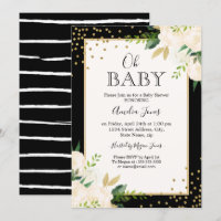 Blumen Glitzer Gold Black Stripes Oh Babydusche