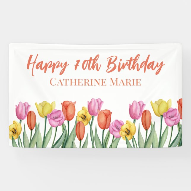 Blumen Glücklicher 70. Geburtstag  Banner (Horizontal)