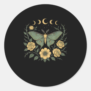 Blumen Goblincore-Motte und Schmetterling Cottagec Runder Aufkleber