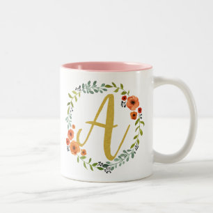 Blumen-Gold-Monogramm-Initial A Zweifarbige Tasse