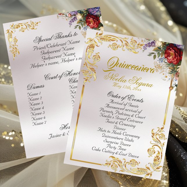 Blumen & Goldene Blätter - Pearl Quinceanera-Progr Programm (Von Creator hochgeladen)