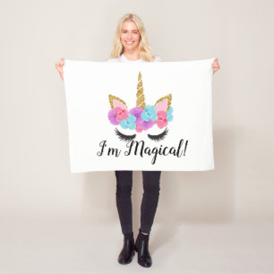 Blumen-Goldmagische Unicorn-Mädchen Fleecedecke