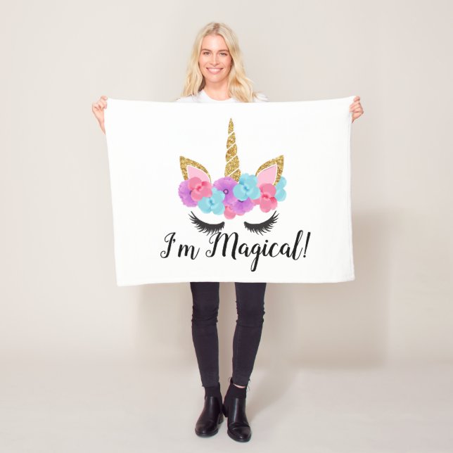 Blumen-Goldmagische Unicorn-Mädchen Fleecedecke (Beispiel)