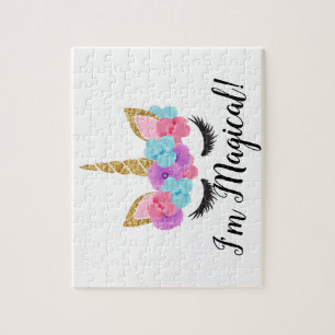 Blumen-Goldmagische Unicorn-Mädchen Puzzle