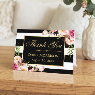 Blumen-Goldrahmen Schwarz-Weiß-Streifen Danke