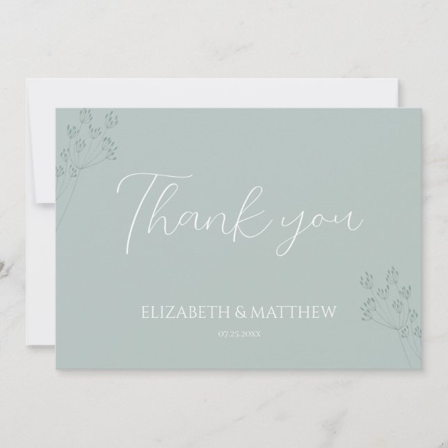 Blumen Grün Hochzeit Danke Karte (Vorderseite)