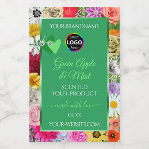 Blumen Grün Produkt Etiketten Herzen Diamanten Log