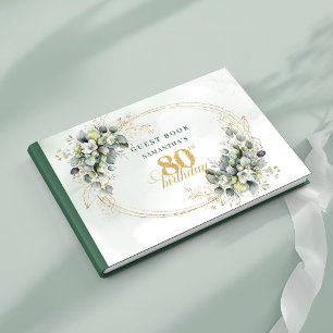 Blumen Grün und Gold 80. Geburtstag Anmeldebuch Gästebuch